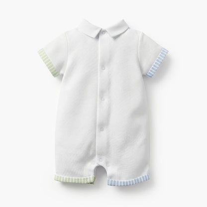 Juniors Collared Short Sleeves Romper with Bear Embroidery