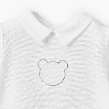 Juniors Collared Short Sleeves Romper with Bear Embroidery