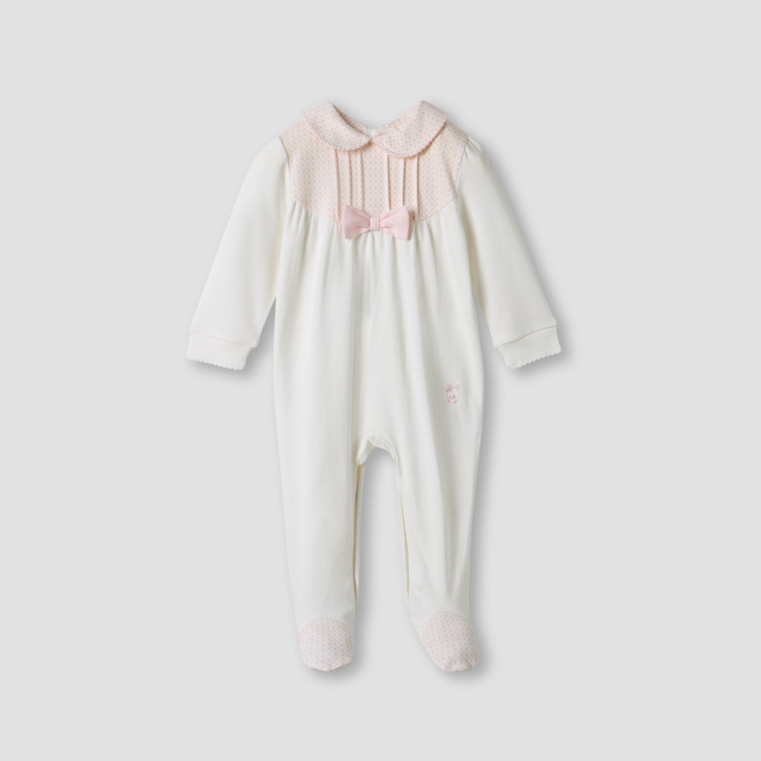 Giggles Bow Accent Collared Closed Feet Sleepsuit with Long Sleeves - Pink / 9-12 mths