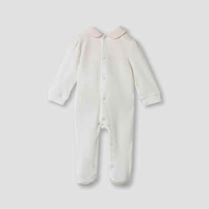 Giggles Bow Accent Collared Closed Feet Sleepsuit with Long Sleeves