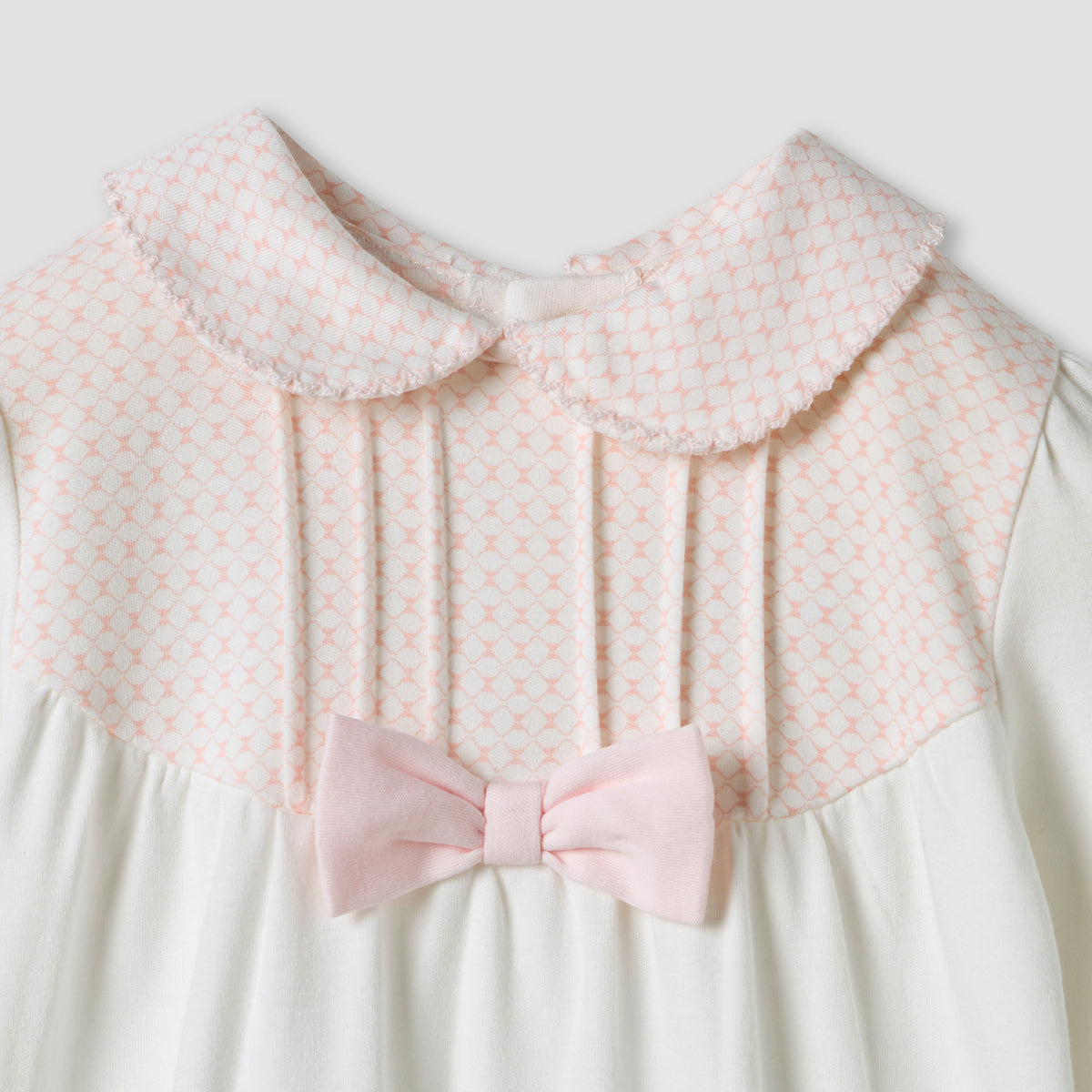 Giggles Bow Accent Collared Closed Feet Sleepsuit with Long Sleeves