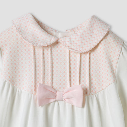 Giggles Bow Accent Collared Closed Feet Sleepsuit with Long Sleeves