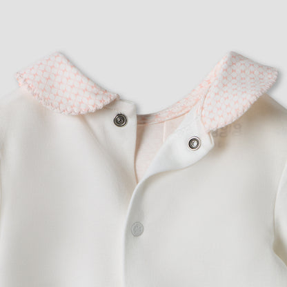 Giggles Bow Accent Collared Closed Feet Sleepsuit with Long Sleeves