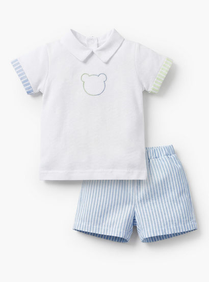 Juniors Collared Short Sleeves Polo T-shirt and Shorts Set with Stripes-baby-boys-clothing-setsandcoords-image-2