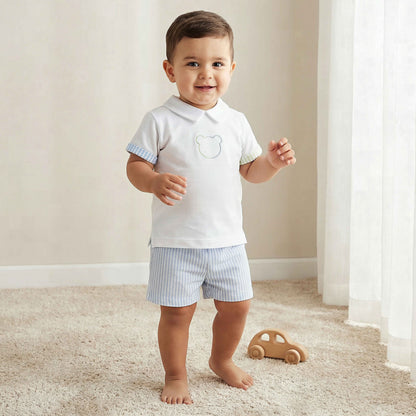 Juniors Collared Short Sleeves Polo T-shirt and Shorts Set with Stripes - Multicolour / 12-18 mths