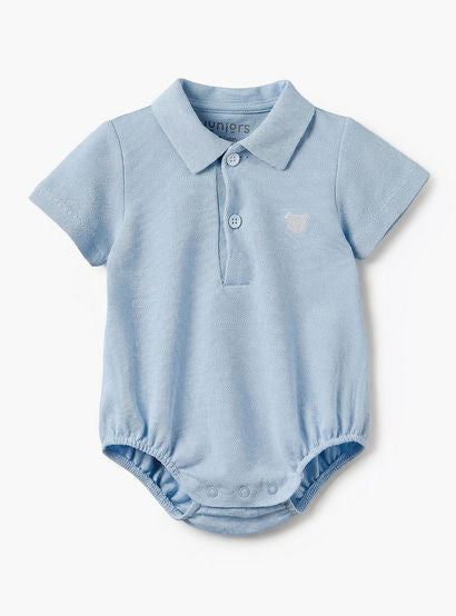 Juniors Collared Short Sleeves Bodysuit with Textured Design-baby-boys-clothing-bodysuits-image-2