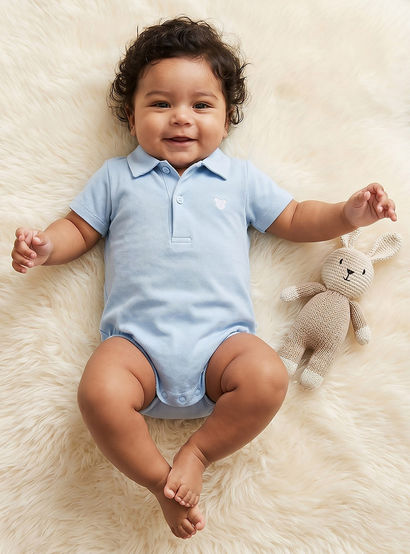 Juniors Collared Short Sleeves Bodysuit with Textured Design-baby-boys-clothing-bodysuits-image-1