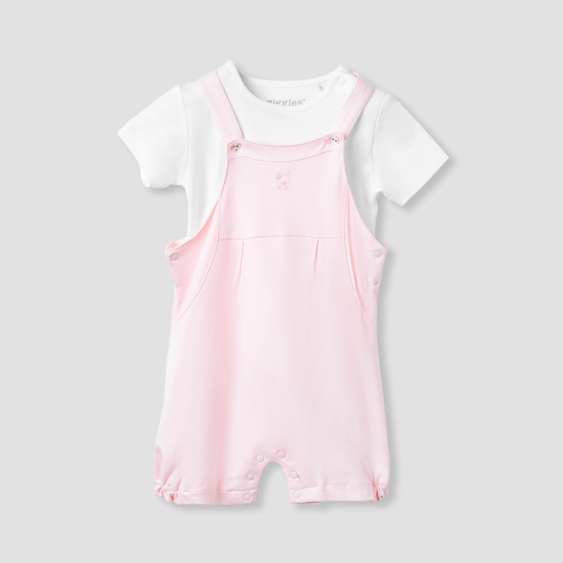Giggles Embroidered Dungaree and T-shirt Set - Pink / 12-18 mths