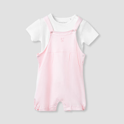 Giggles Embroidered Dungaree and T-shirt Set - Pink / 12-18 mths