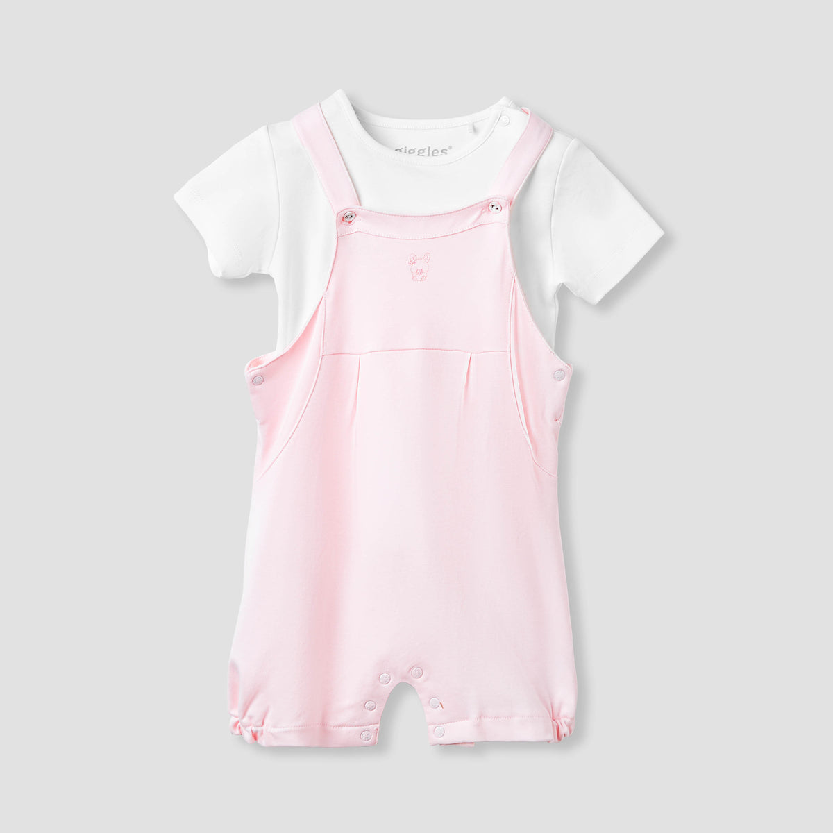 Giggles Embroidered Dungaree and T-shirt Set