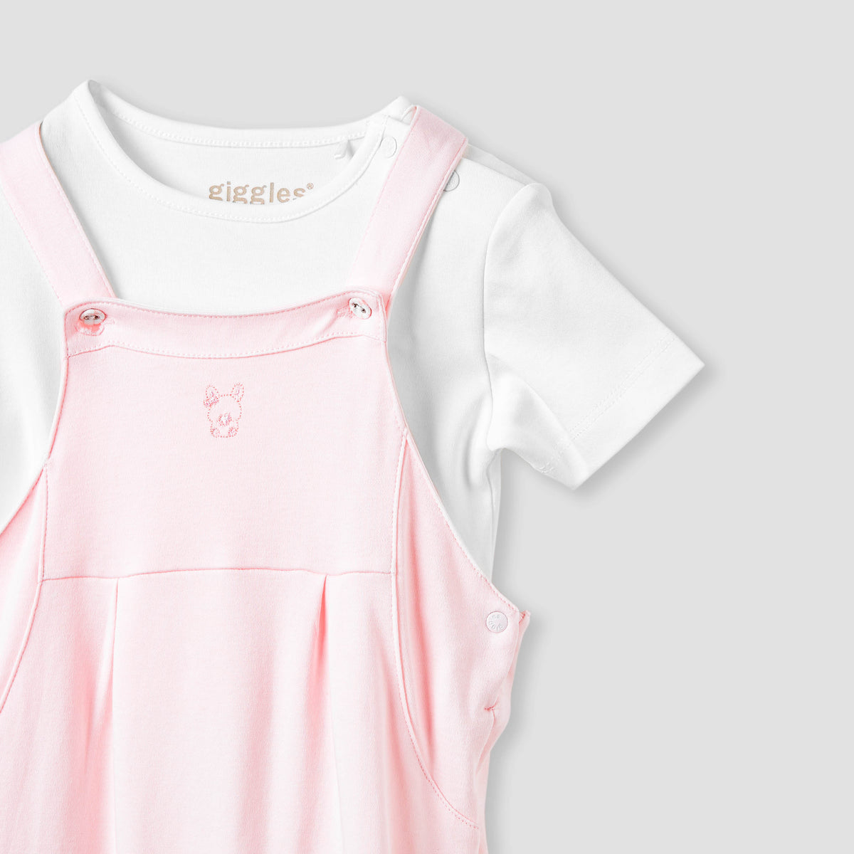 Giggles Embroidered Dungaree and T-shirt Set