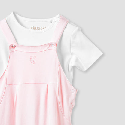 Giggles Embroidered Dungaree and T-shirt Set