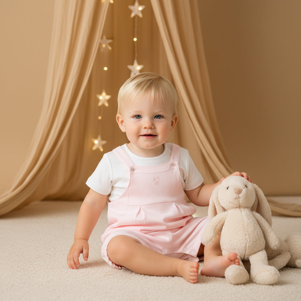 Giggles Embroidered Dungaree and T-shirt Set