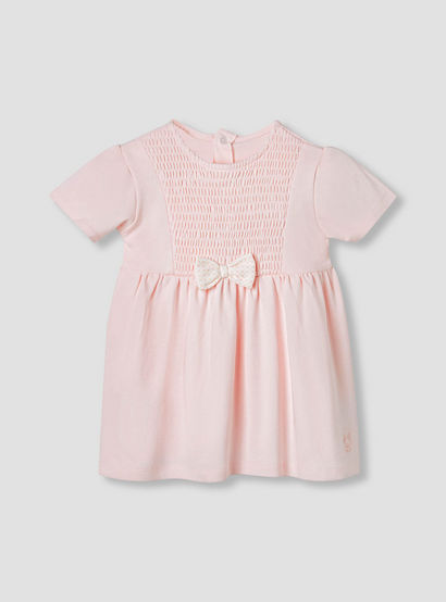 Giggles Smocked Detail A-line Dress with Bow-baby-girls-clothing-dressesandjumpsuits-image-1