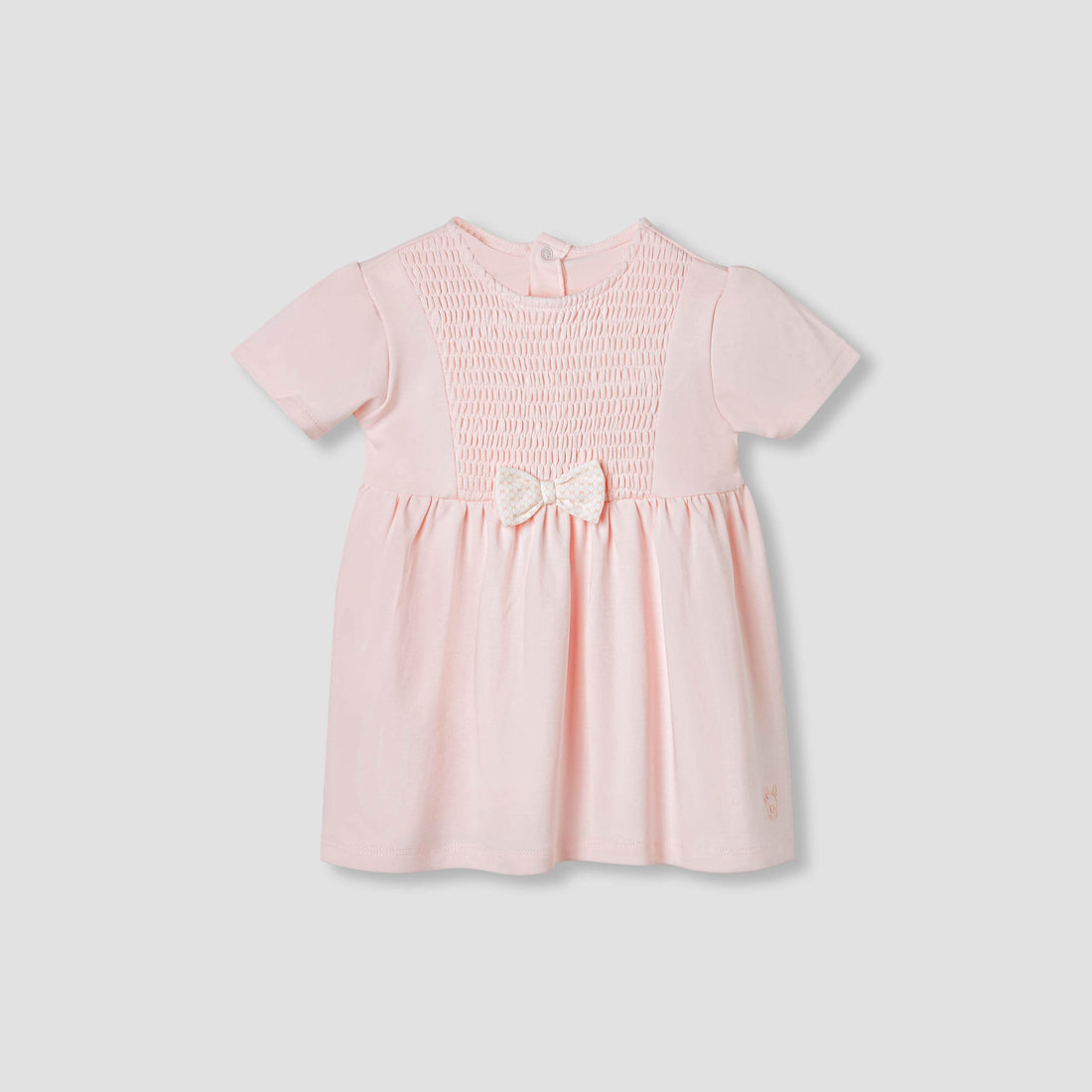 Giggles Smocked Detail A-line Dress with Bow - Pink / 12-18 mths