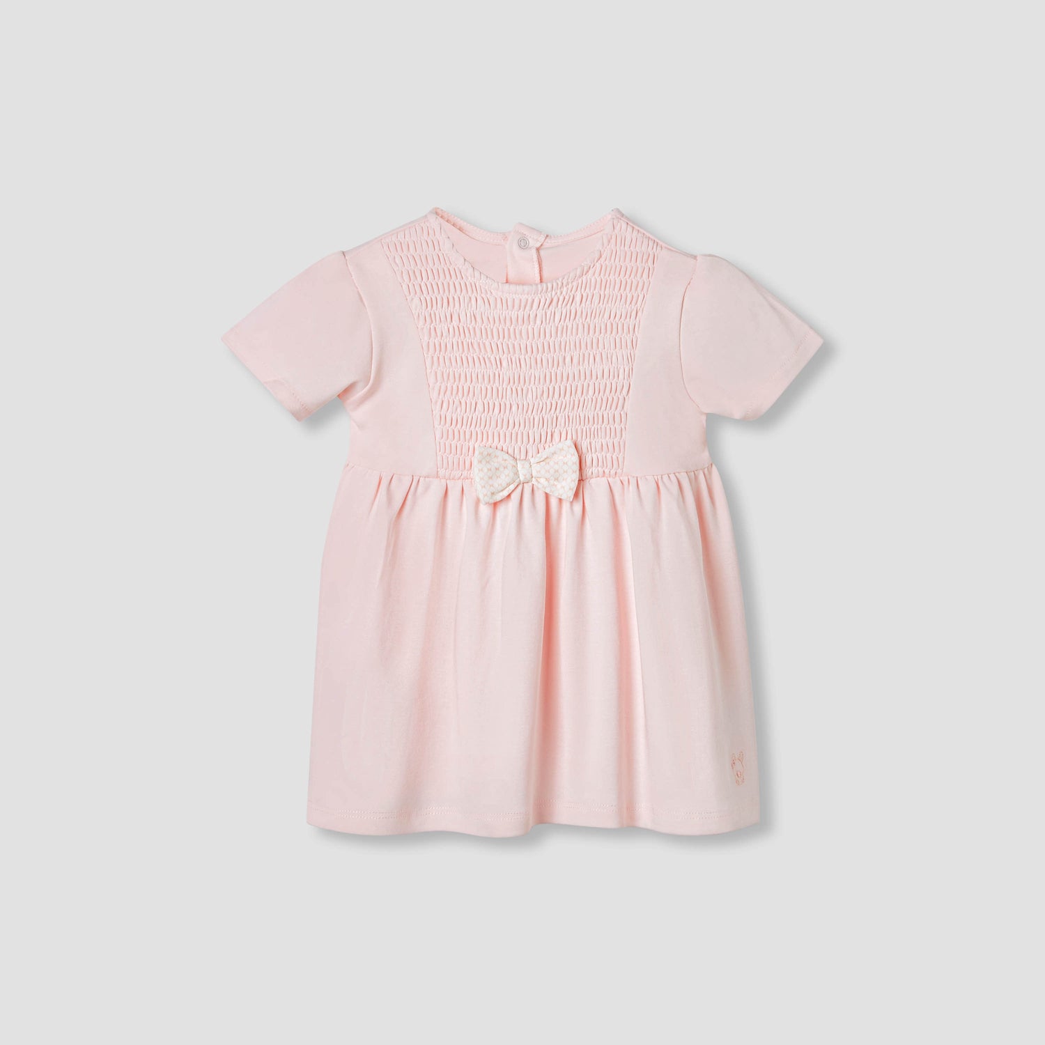 Giggles Smocked Detail A-line Dress with Bow - Pink / 12-18 mths