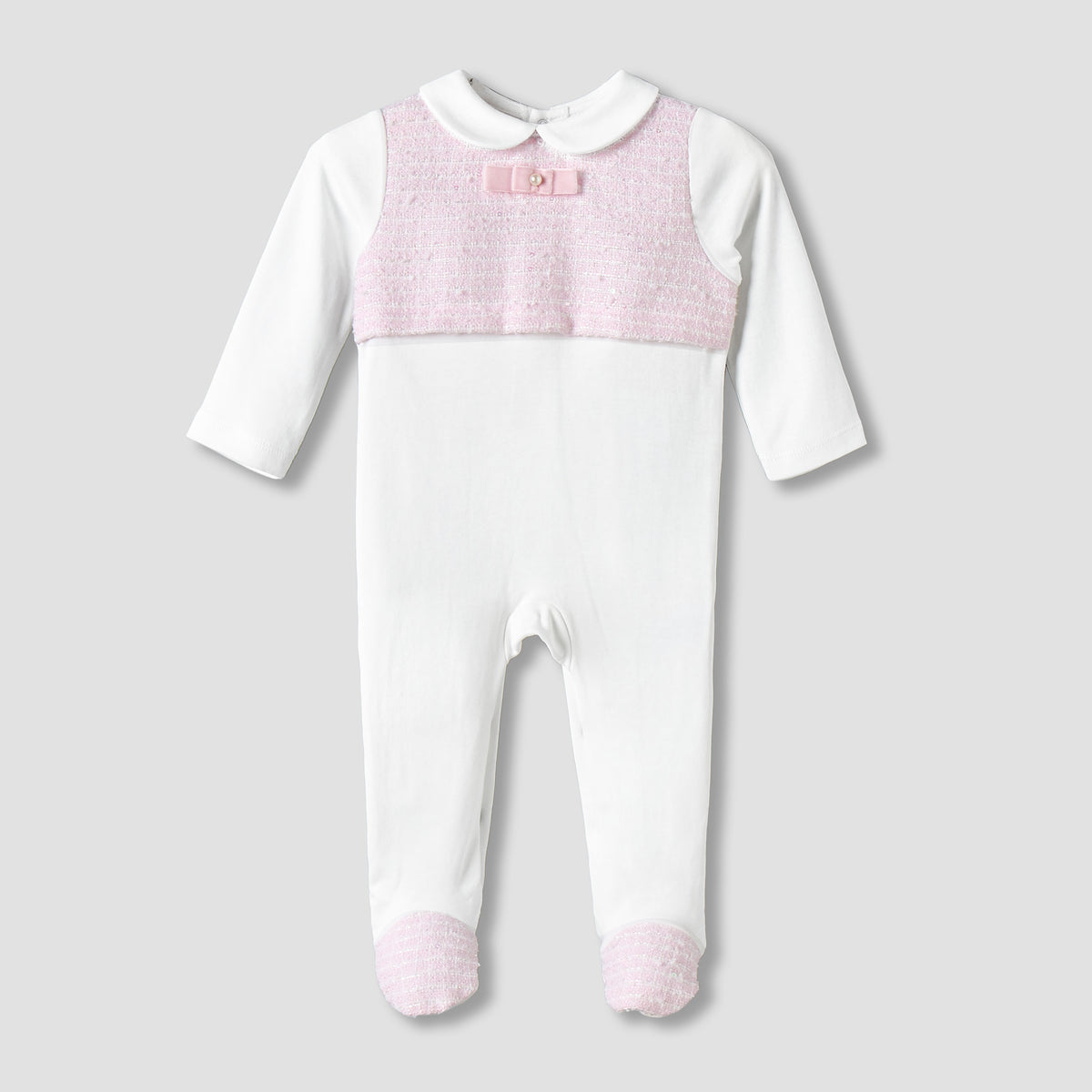 Giggles Supima Cotton Collared Long Sleeves Sleepsuit with Bow Detail