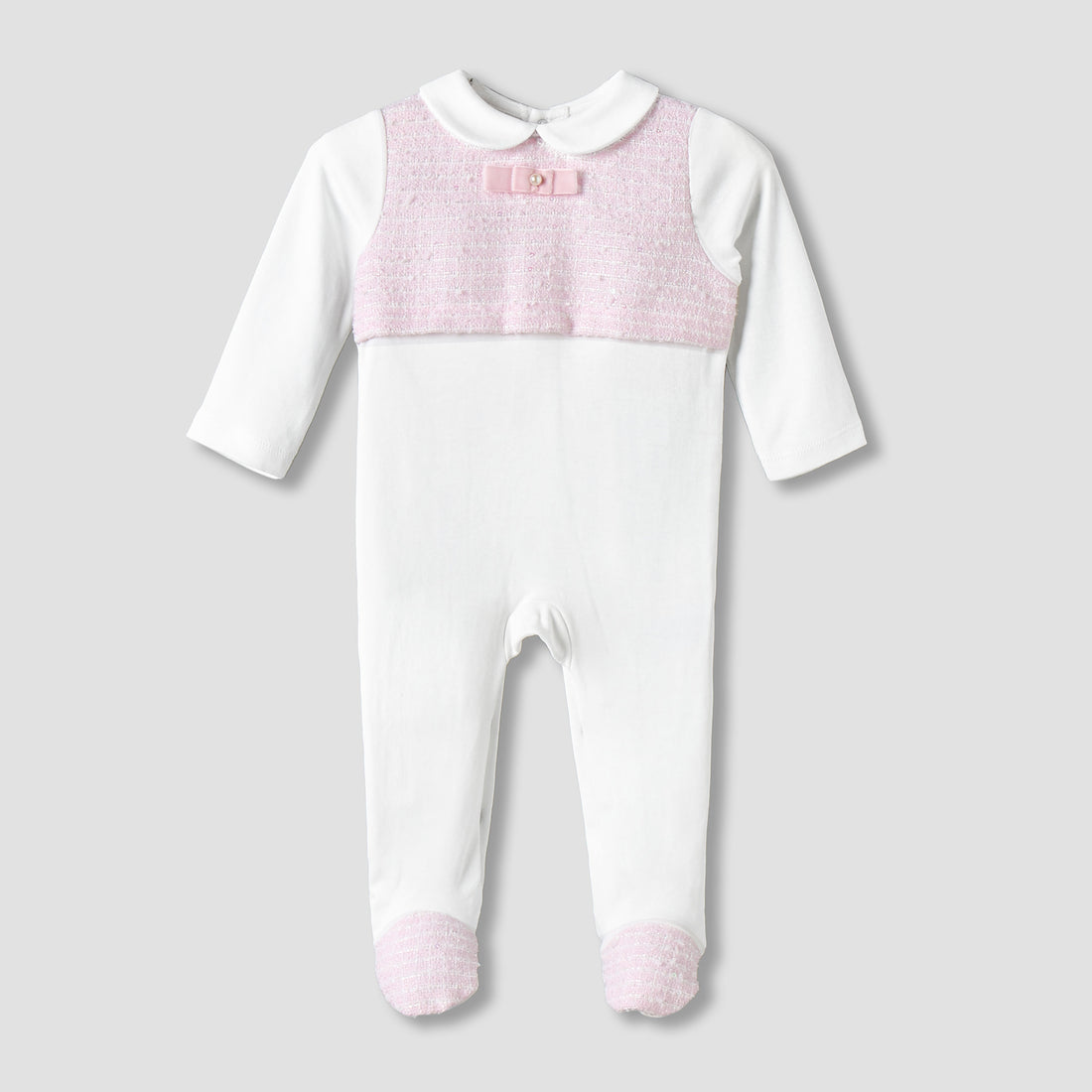 Giggles Supima Cotton Collared Long Sleeves Sleepsuit with Bow Detail