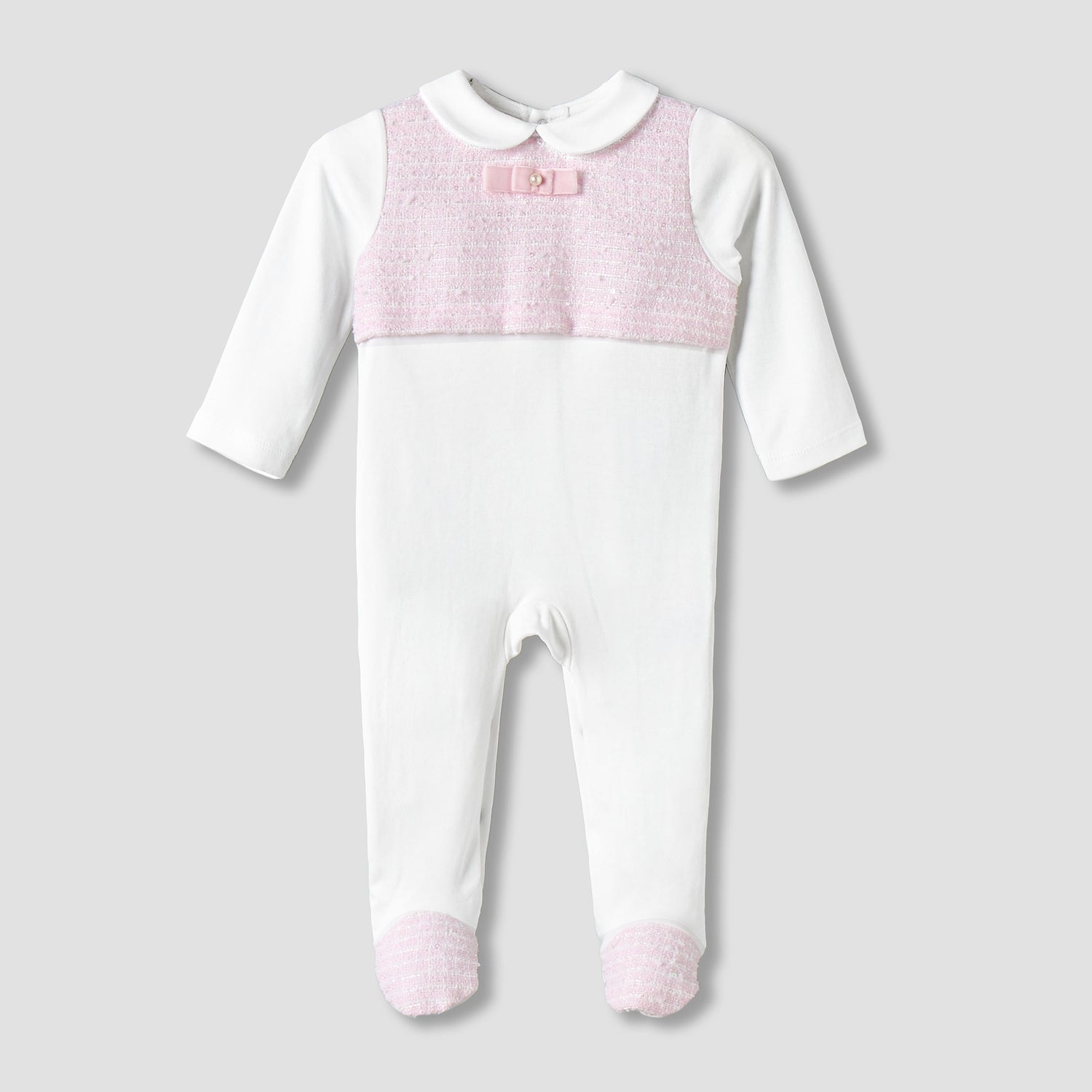 Giggles Supima Cotton Collared Long Sleeves Sleepsuit with Bow Detail