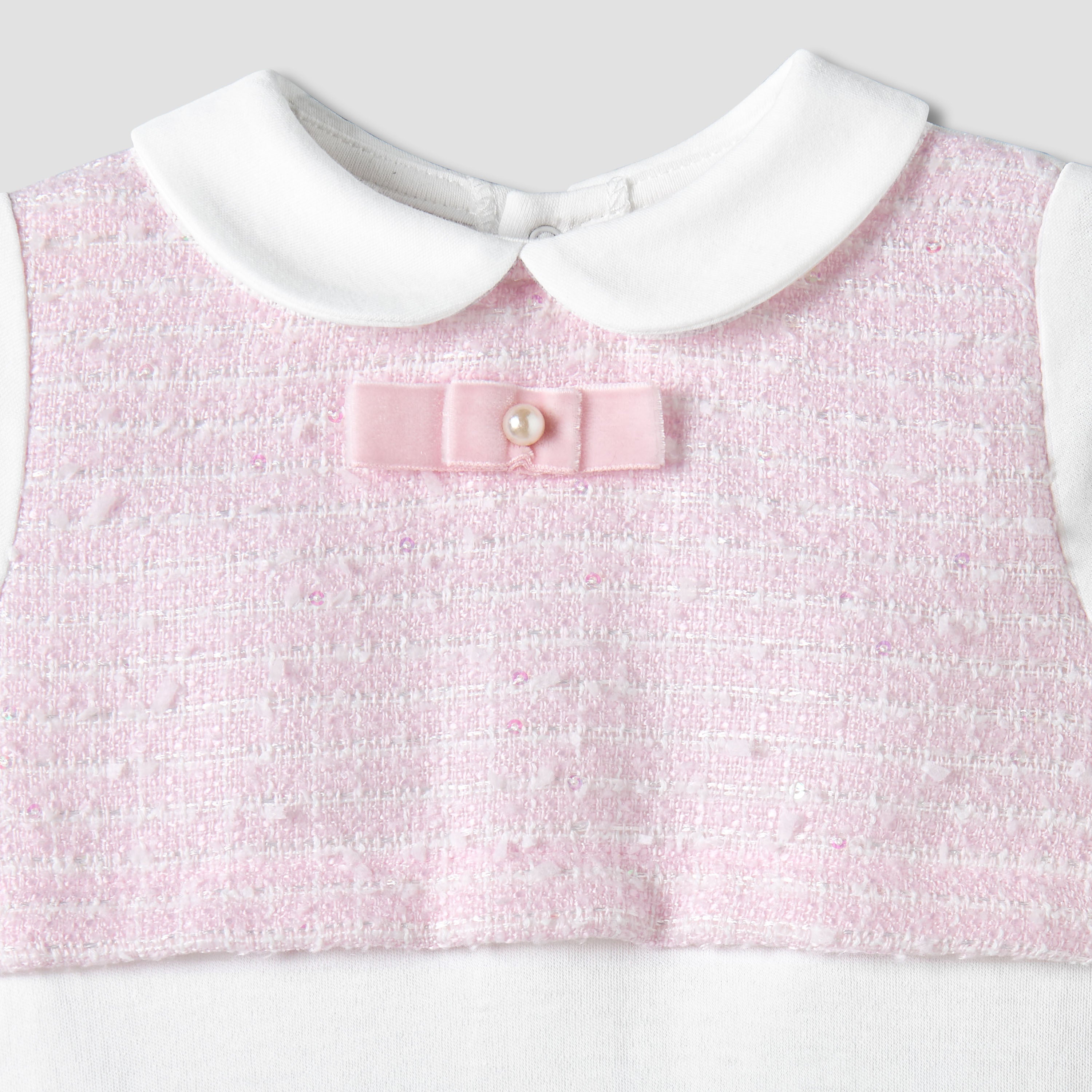Giggles Supima Cotton Collared Long Sleeves Sleepsuit with Bow Detail