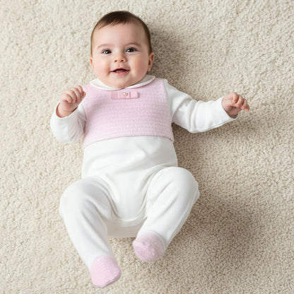 Giggles Supima Cotton Collared Long Sleeves Sleepsuit with Bow Detail