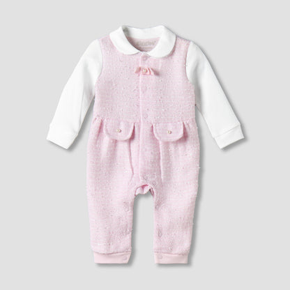 Giggles Cotton Peter Pan Collar Long Sleeves Sleepsuit with Textured Design