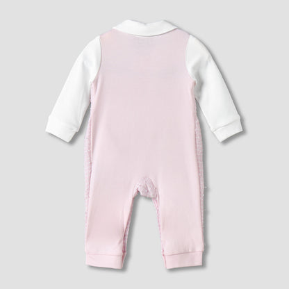 Giggles Cotton Peter Pan Collar Long Sleeves Sleepsuit with Textured Design