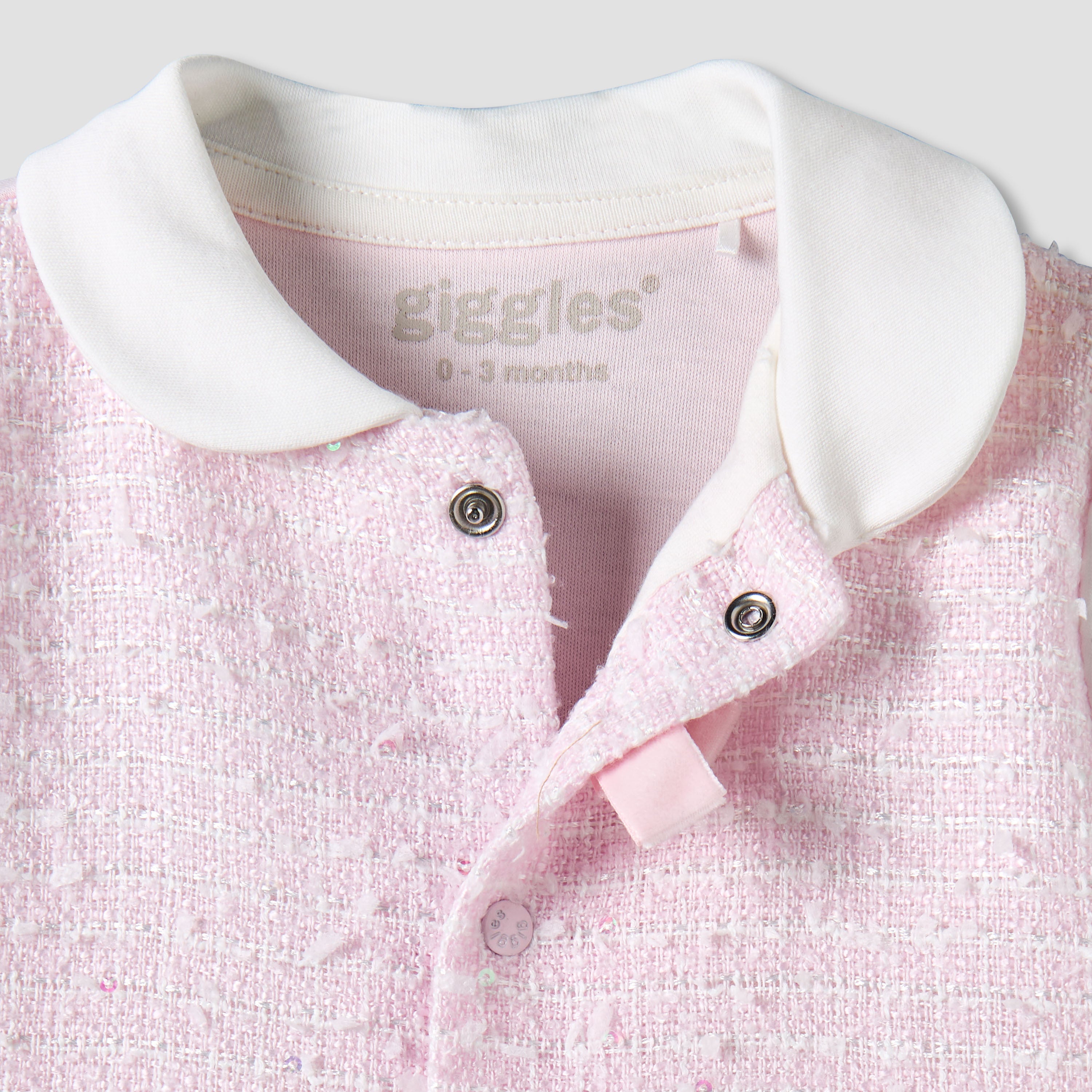 Giggles Cotton Peter Pan Collar Long Sleeves Sleepsuit with Textured Design