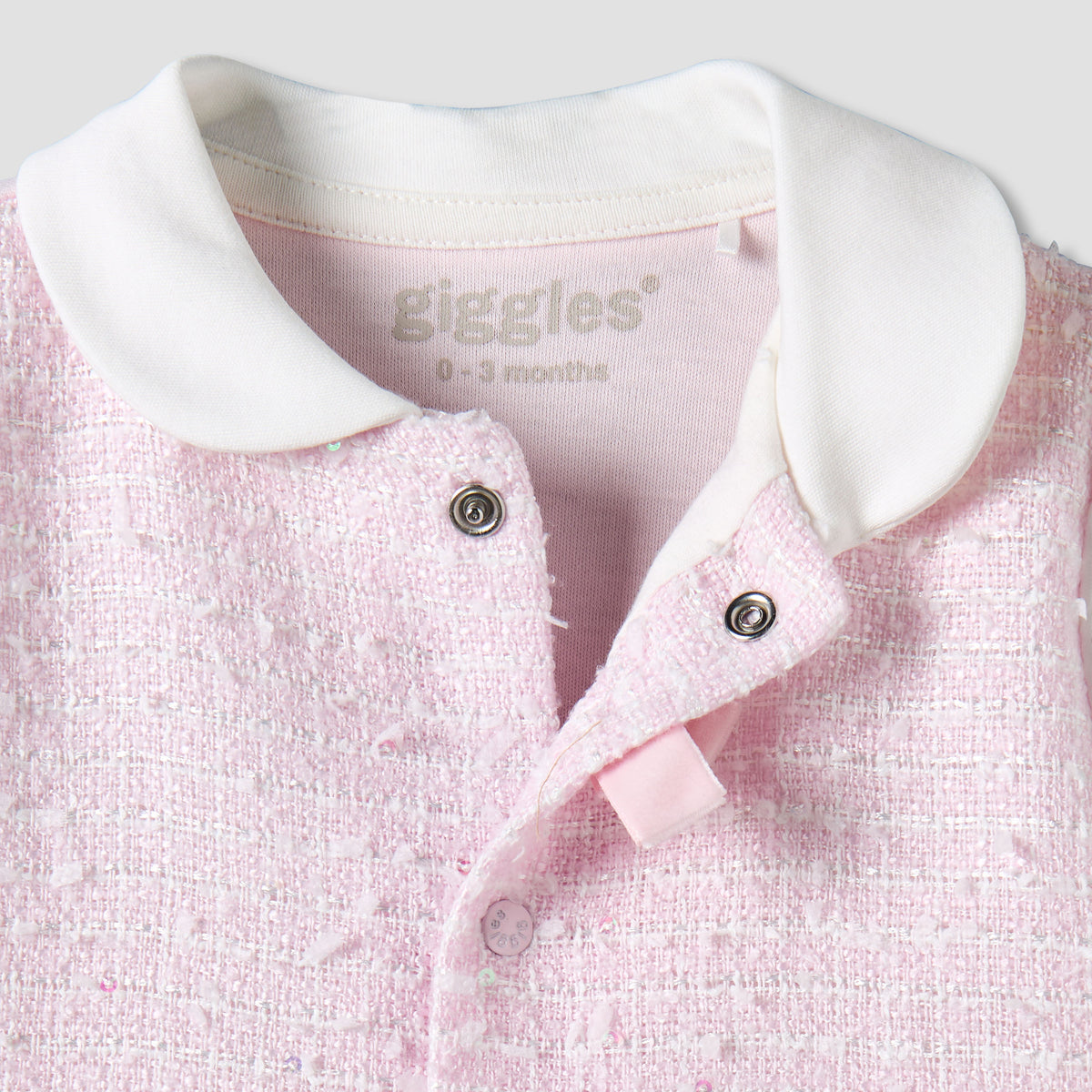 Giggles Cotton Peter Pan Collar Long Sleeves Sleepsuit with Textured Design