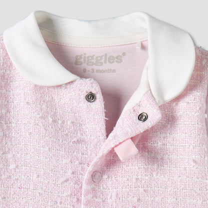 Giggles Cotton Peter Pan Collar Long Sleeves Sleepsuit with Textured Design