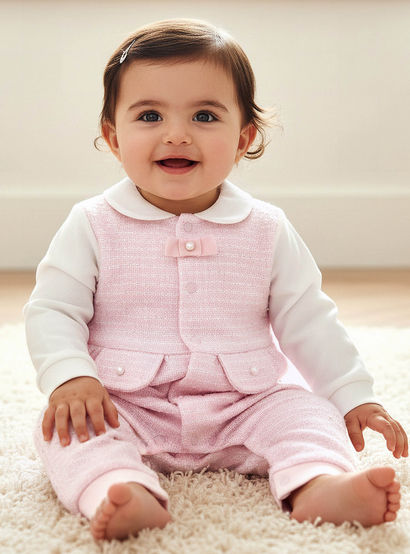 Giggles Cotton Peter Pan Collar Long Sleeves Sleepsuit with Textured Design-baby-girls-clothing-nightwear-sleepsuits-image-1