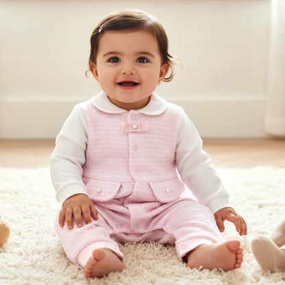 Giggles Cotton Peter Pan Collar Long Sleeves Sleepsuit with Textured Design - Pink / 12-18 mths