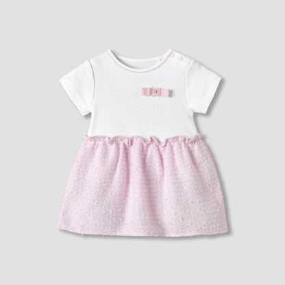 Giggles Round Neck Short Sleeves A-line Dress with Bow Detail