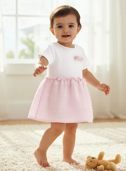 Giggles Round Neck Short Sleeves A-line Dress with Bow Detail-baby-girls-clothing-dressesandjumpsuits-image-1
