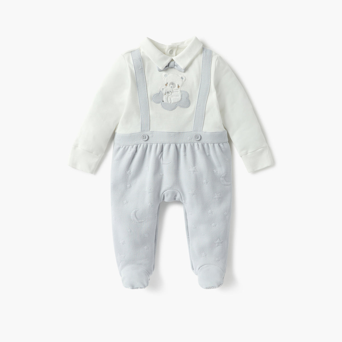 Giggles Bear Applique Closed Feet Sleepsuit with Long Sleeves