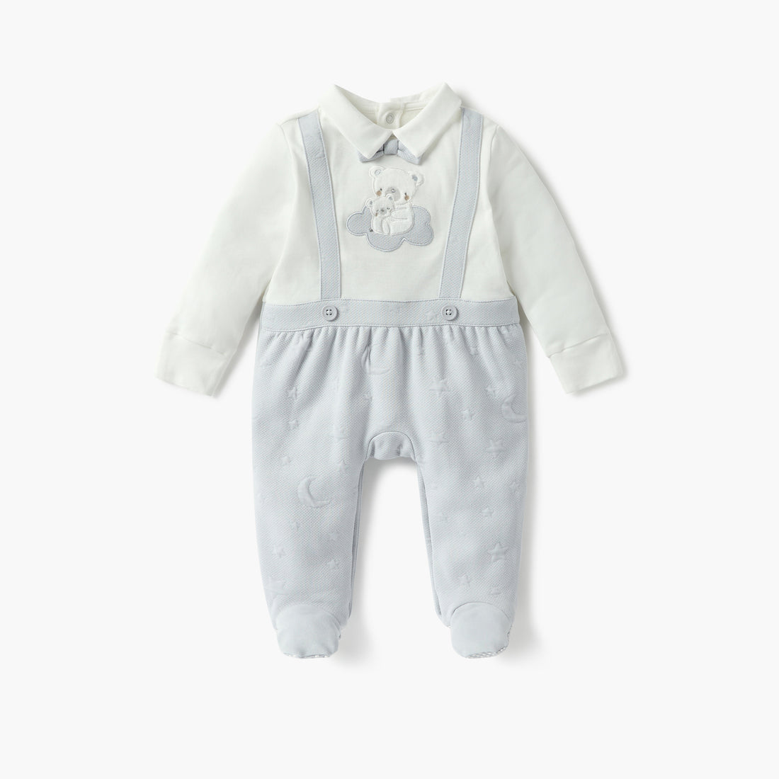 Giggles Bear Applique Closed Feet Sleepsuit with Long Sleeves - Multicolour / 9-12 mths