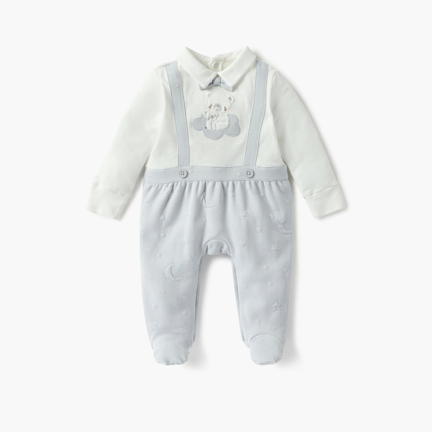 Giggles Bear Applique Closed Feet Sleepsuit with Long Sleeves - Multicolour / 9-12 mths