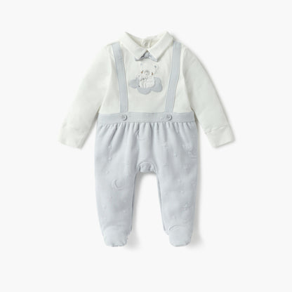 Giggles Bear Applique Closed Feet Sleepsuit with Long Sleeves - Multicolour / 9-12 mths