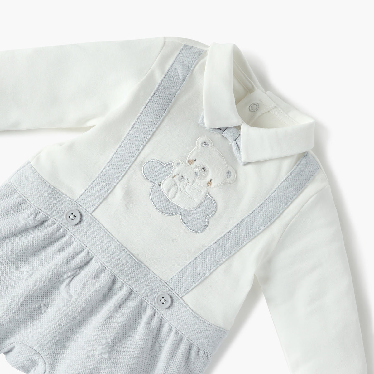 Giggles Bear Applique Closed Feet Sleepsuit with Long Sleeves