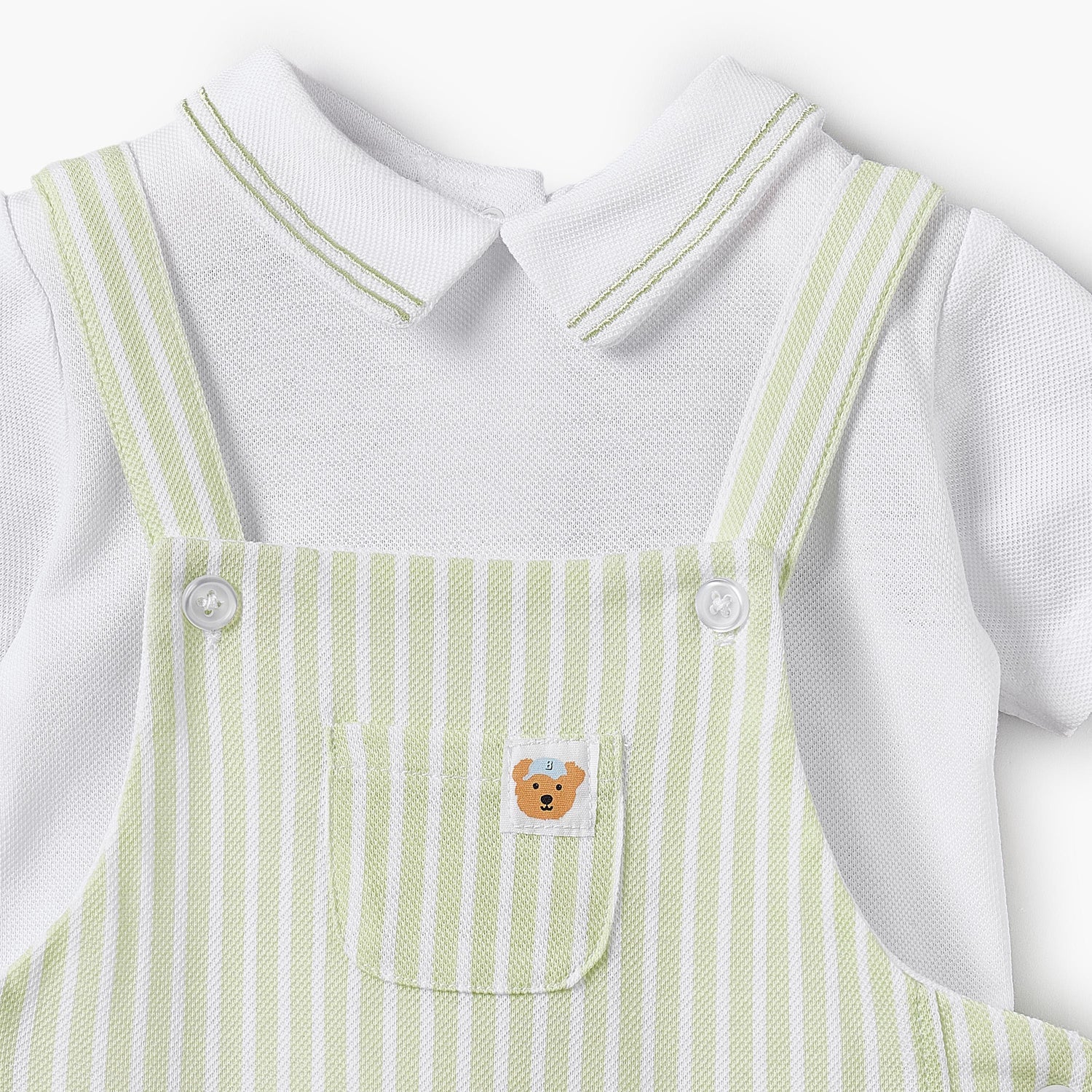 Juniors Peter Pan Collar Short Sleeves Polo T-shirt and Dungaree Set with Stripes
