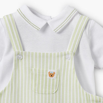 Juniors Peter Pan Collar Short Sleeves Polo T-shirt and Dungaree Set with Stripes