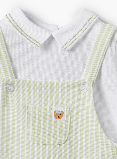Juniors Peter Pan Collar Short Sleeves Polo T-shirt and Dungaree Set with Stripes-baby-boys-clothing-setsandcoords-image-5
