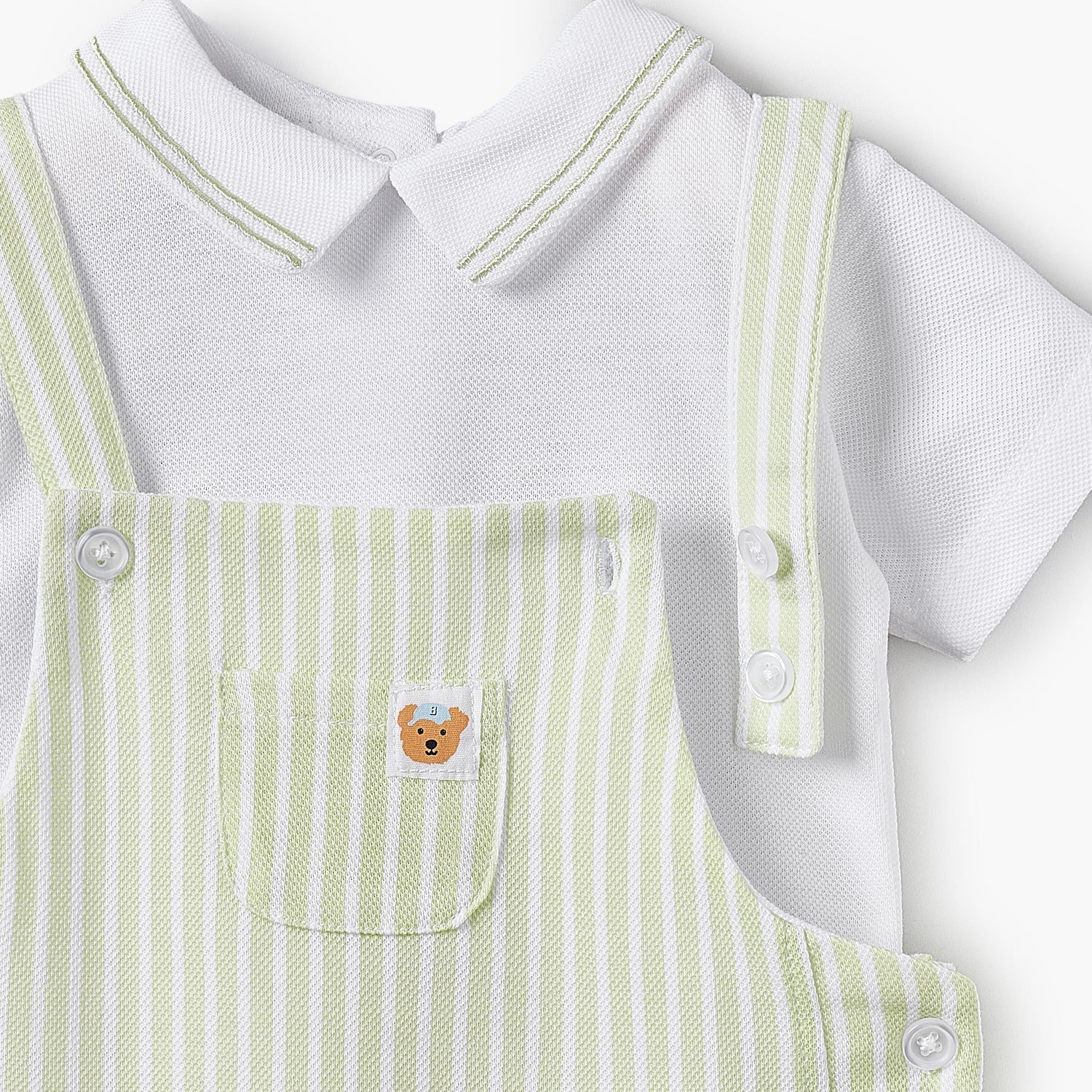 Juniors Peter Pan Collar Short Sleeves Polo T-shirt and Dungaree Set with Stripes