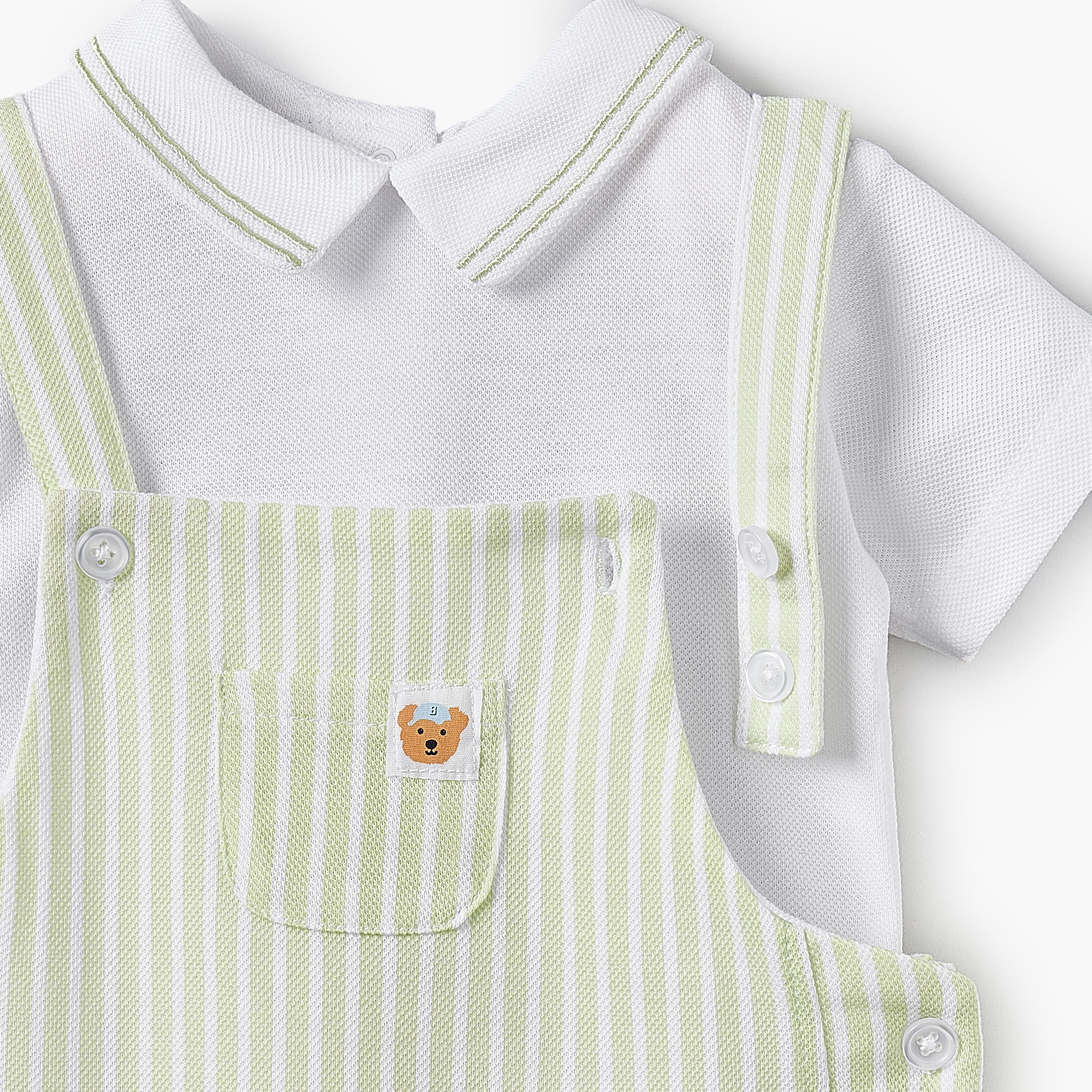 Juniors Peter Pan Collar Short Sleeves Polo T-shirt and Dungaree Set with Stripes