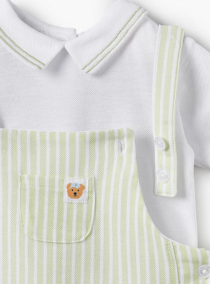 Juniors Peter Pan Collar Short Sleeves Polo T-shirt and Dungaree Set with Stripes-baby-boys-clothing-setsandcoords-image-6