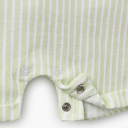 Juniors Peter Pan Collar Short Sleeves Polo T-shirt and Dungaree Set with Stripes