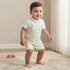 Juniors Peter Pan Collar Short Sleeves Polo T-shirt and Dungaree Set with Stripes - Green / 12-18 mths