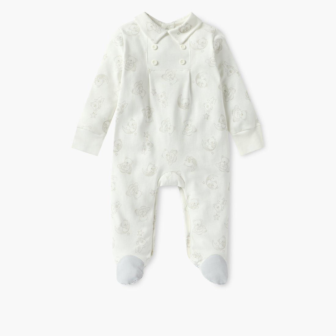 Giggles Bear Print Closed Feet Sleepsuit with Long Sleeves - White / 12-18 mths