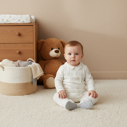 Giggles Bear Print Closed Feet Sleepsuit with Long Sleeves