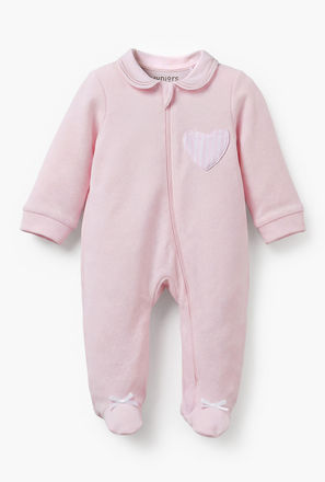 Juniors Cotton Peter Pan Collar Long Sleeves Sleepsuit with Heart Applique